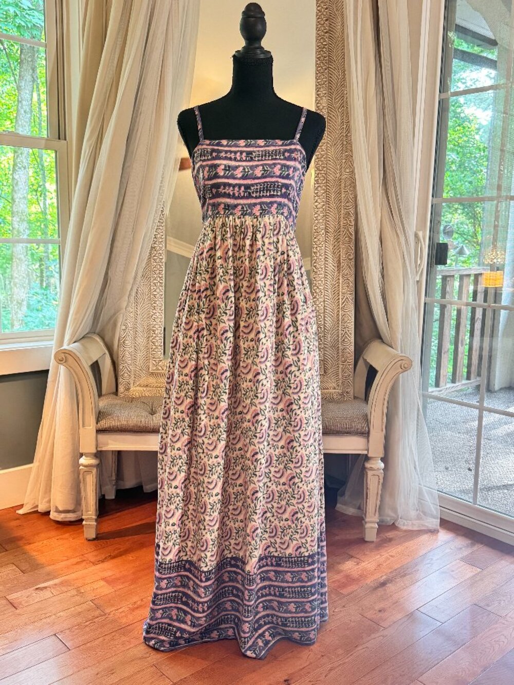 Natural Life Bailey Maxi Dress Purple Fan Floral Size M Boho